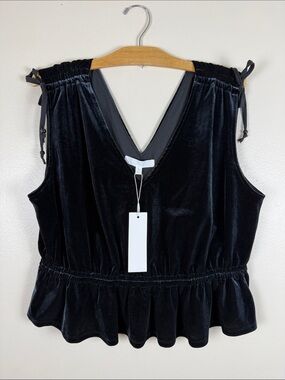 Adyson Parker Black Velvet V-Neck Peplum Top. XL